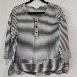 Habitat Clothes to Live in Black and Gray Striped Long Sleeve Top boho chic